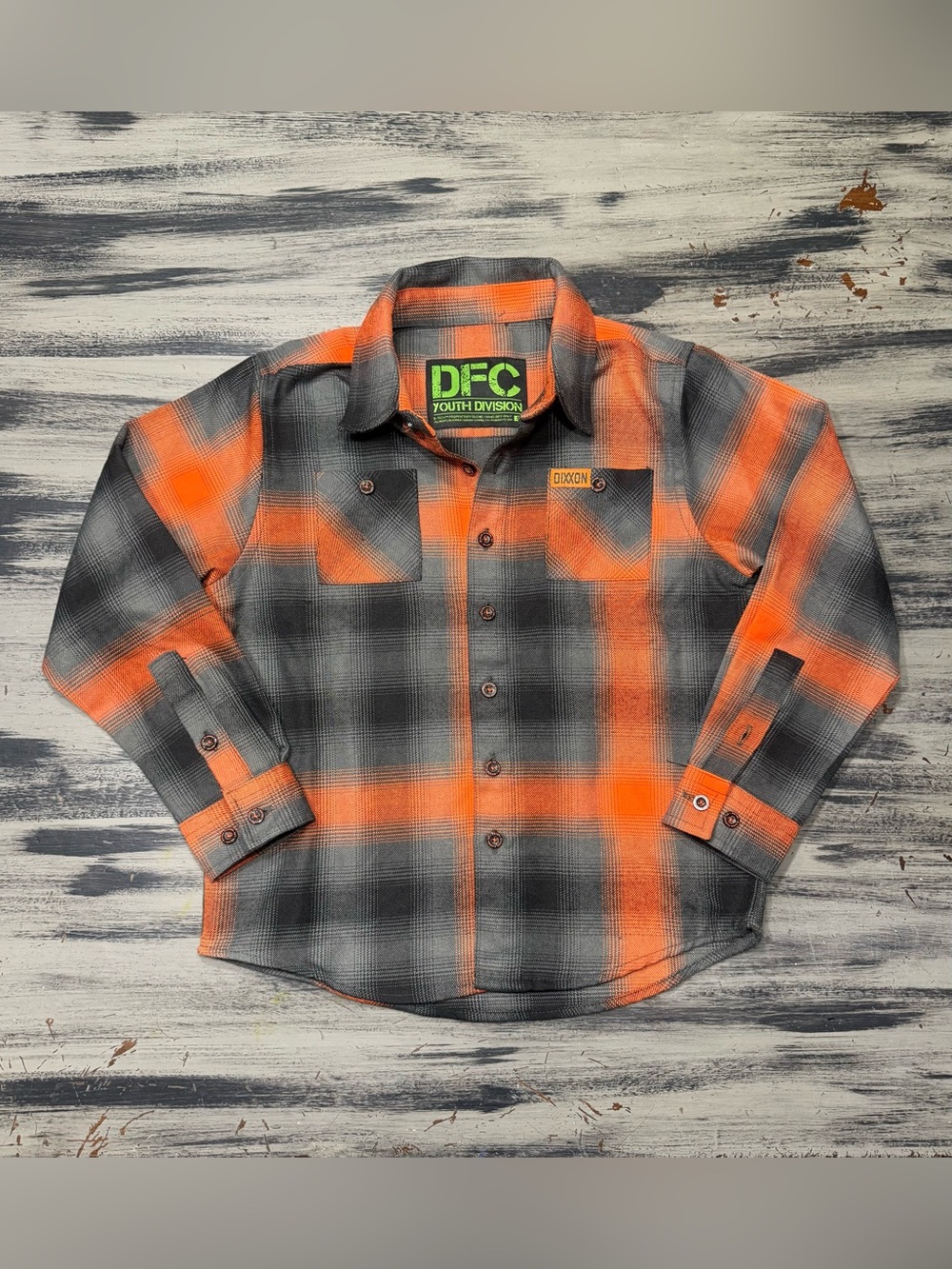 DIXXON Orange & Gray Plaid “Salem” Flannel Shirt Halloween Kids Youth Division 🎃
